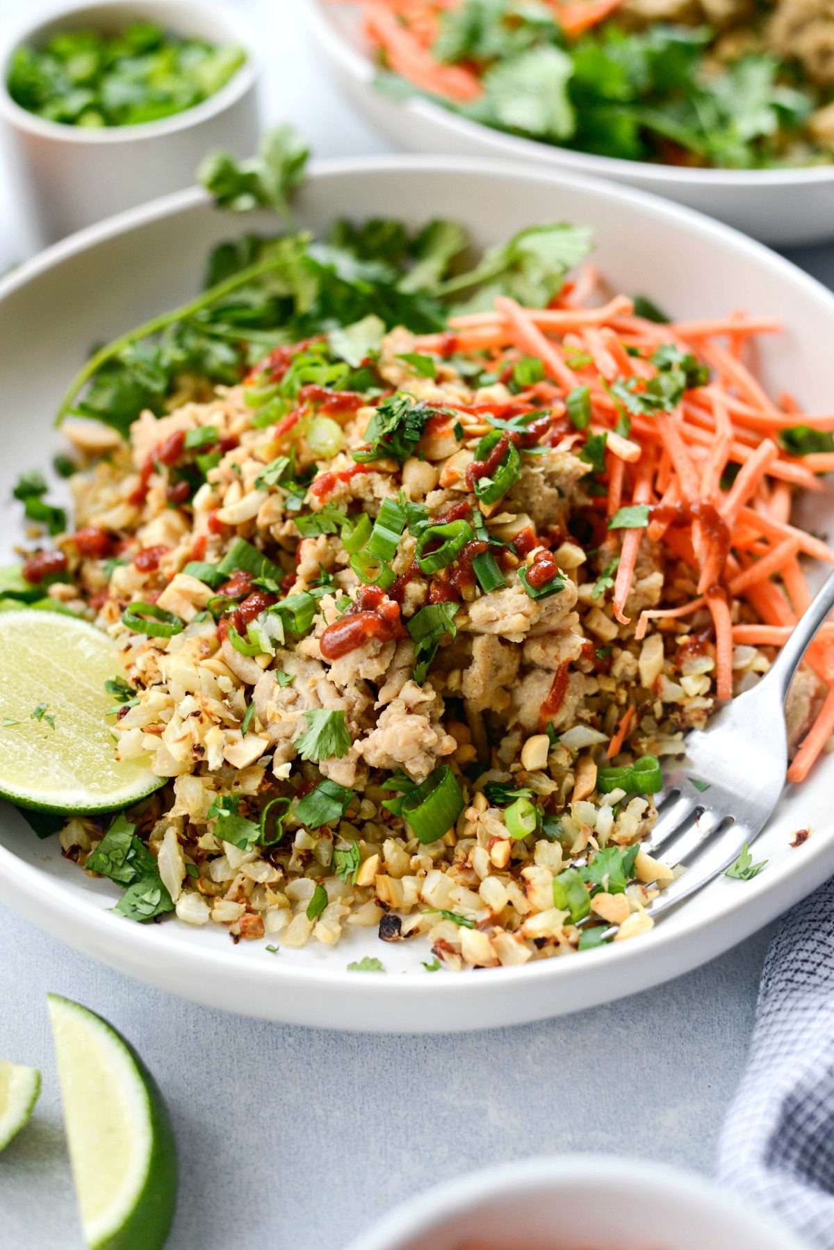 Quick Thai Chicken Cauliflower Rice Bowl l SimplyScratch.com #chicken #cauliflower #rice #quick #easy #healthy #fast #recipe