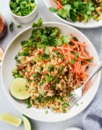 Quick Thai Chicken Cauliflower Rice Bowl l SimplyScratch.com #chicken #cauliflower #rice #quick #easy #healthy #fast #recipe