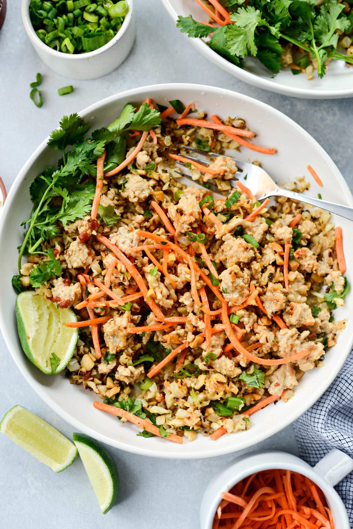 Quick Thai Chicken Cauliflower Rice Bowl l SimplyScratch.com #chicken #cauliflower #rice #quick #easy #healthy #fast #recipe