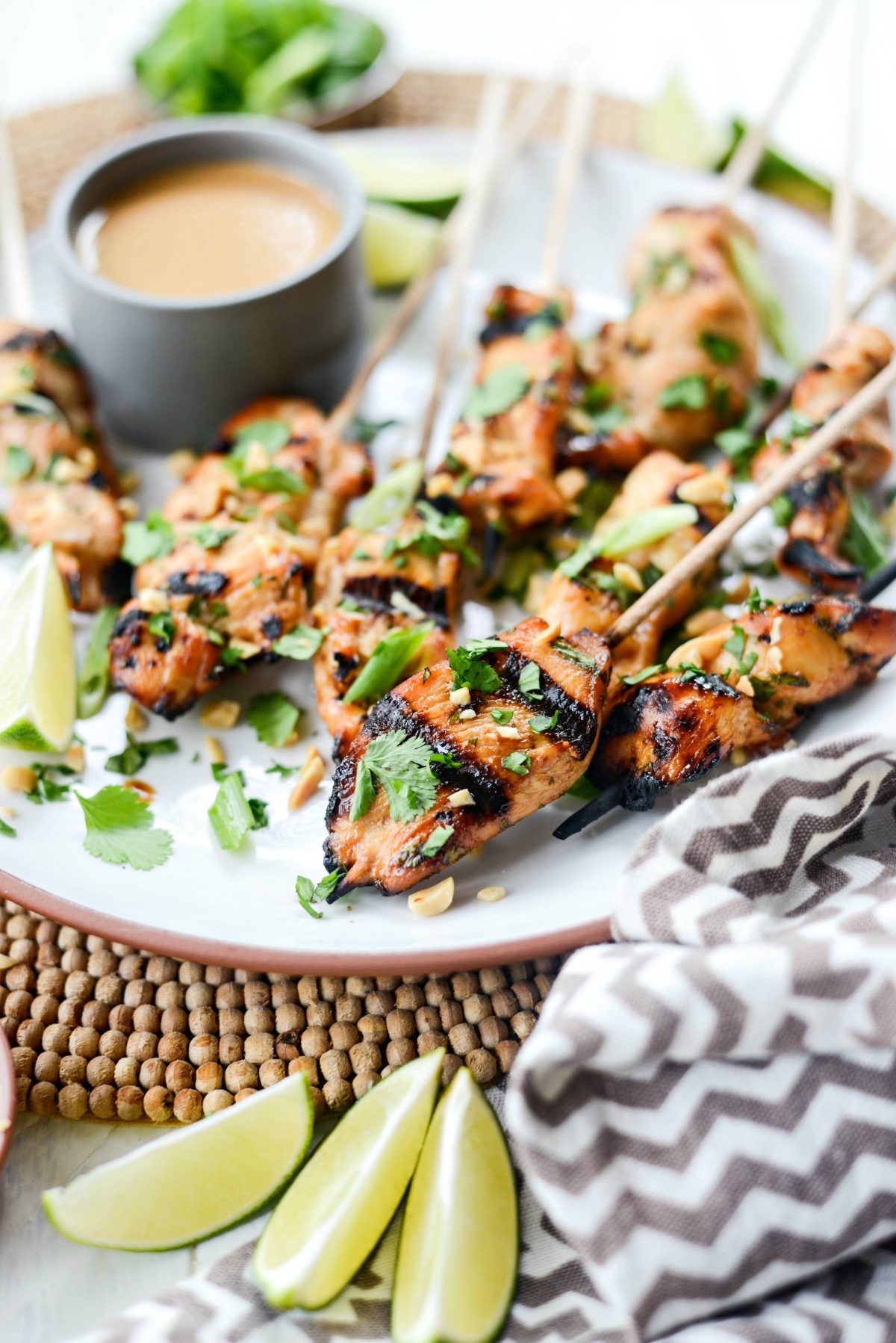 close up of Chicken Satay with Thai Peanut Sauce