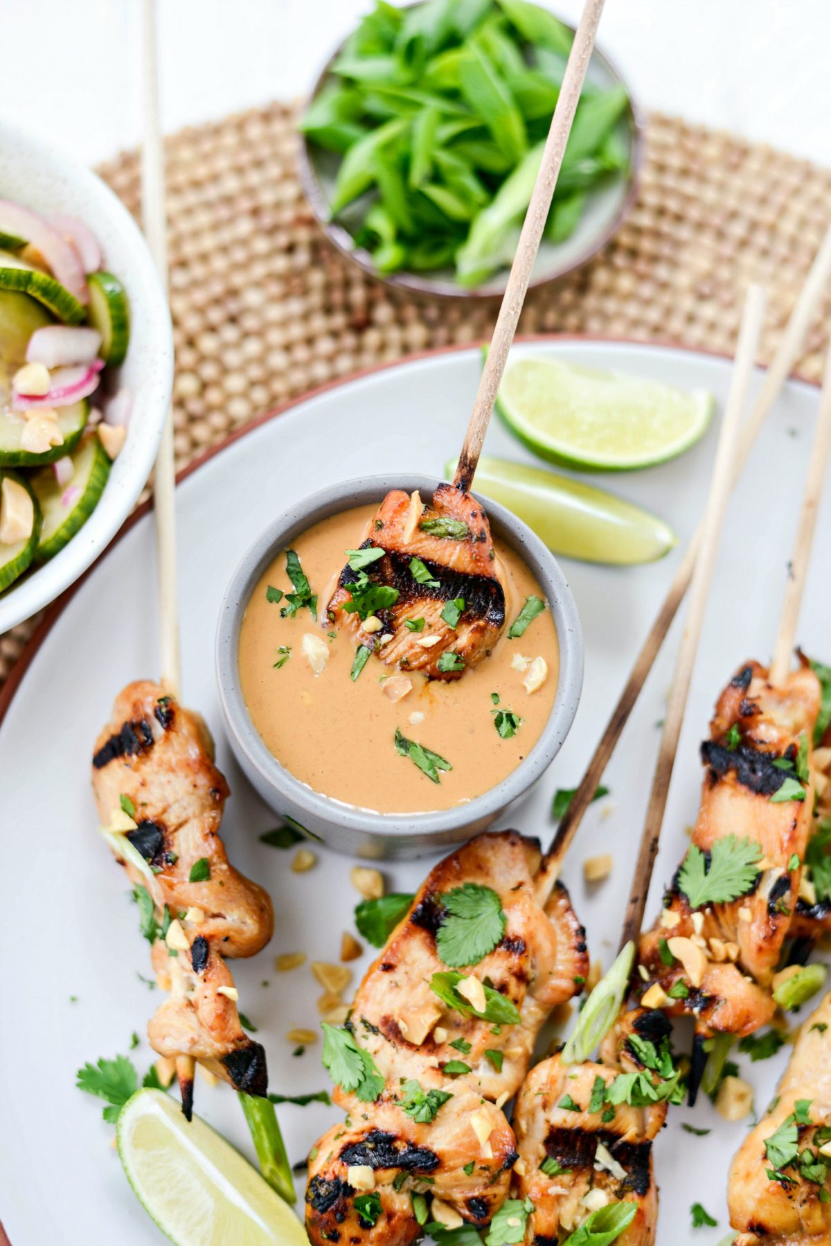 Chicken Satay with Thai Peanut Sauce l SimplyScratch.com #chicken #grilled #satay #peanutbutter #Sauce #easy #heathlydinner