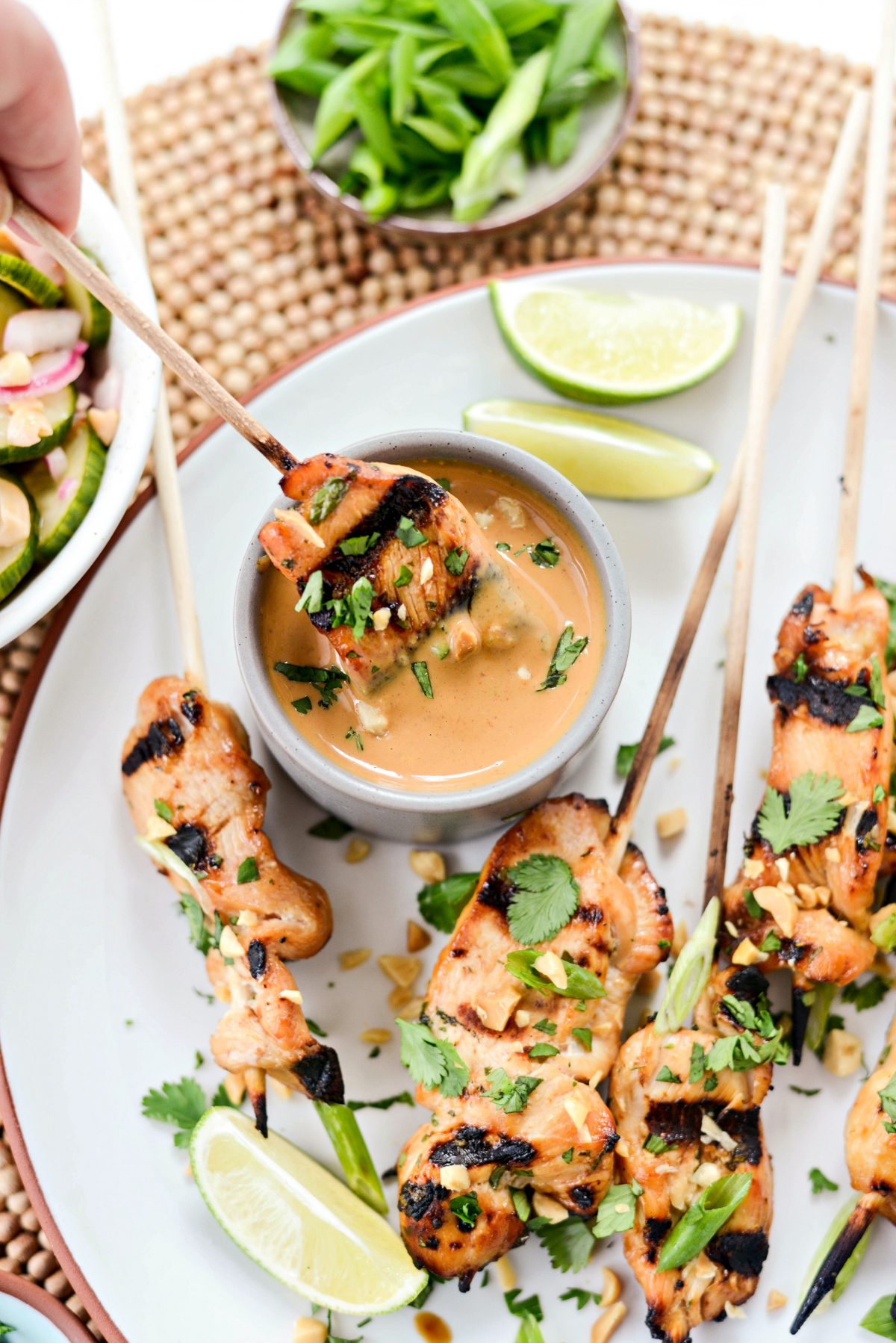 Chicken Satay dipped in Thai Peanut Sauce