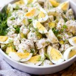 Dill Pickle Potato Salad l SimplyScratch.com #potato #salad #dillpickle #potluck #cookout