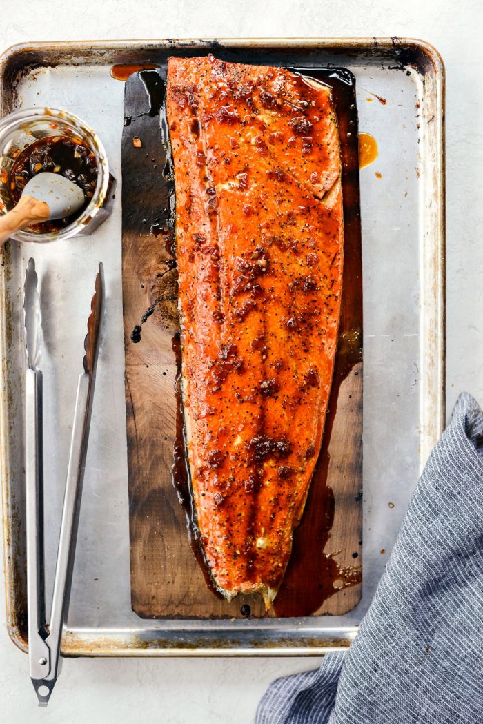 Grilled Whiskey Glazed Cedar Plank Salmon - Simply Scratch