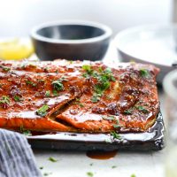 Grilled Whiskey Glazed Cedar Plank Salmon l SimplyScratch.com #grilled #salmon #cedarplank #whiskeyglaze #seafood #recipes