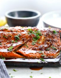 Grilled Whiskey Glazed Cedar Plank Salmon l SimplyScratch.com #grilled #salmon #cedarplank #whiskeyglaze #seafood #recipes