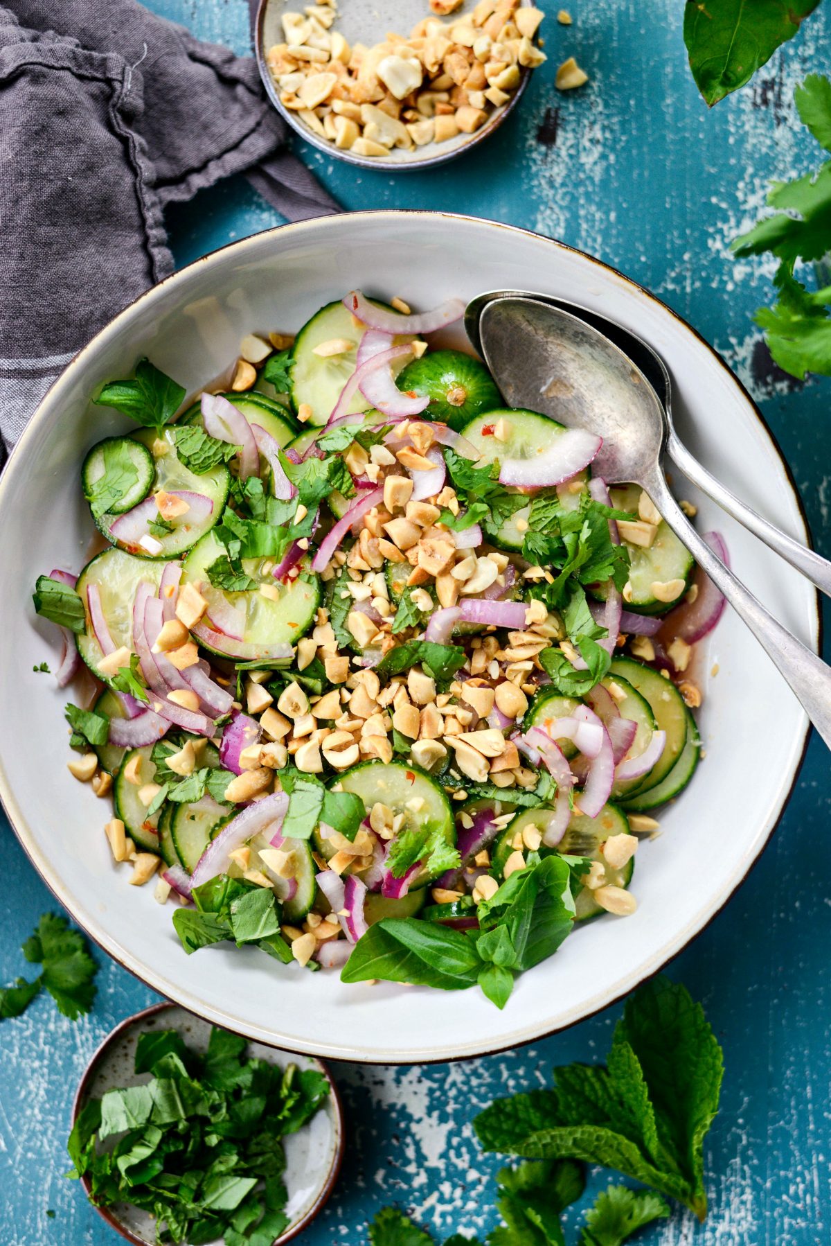 Thai Cucumber Salad Recipe served with herbs