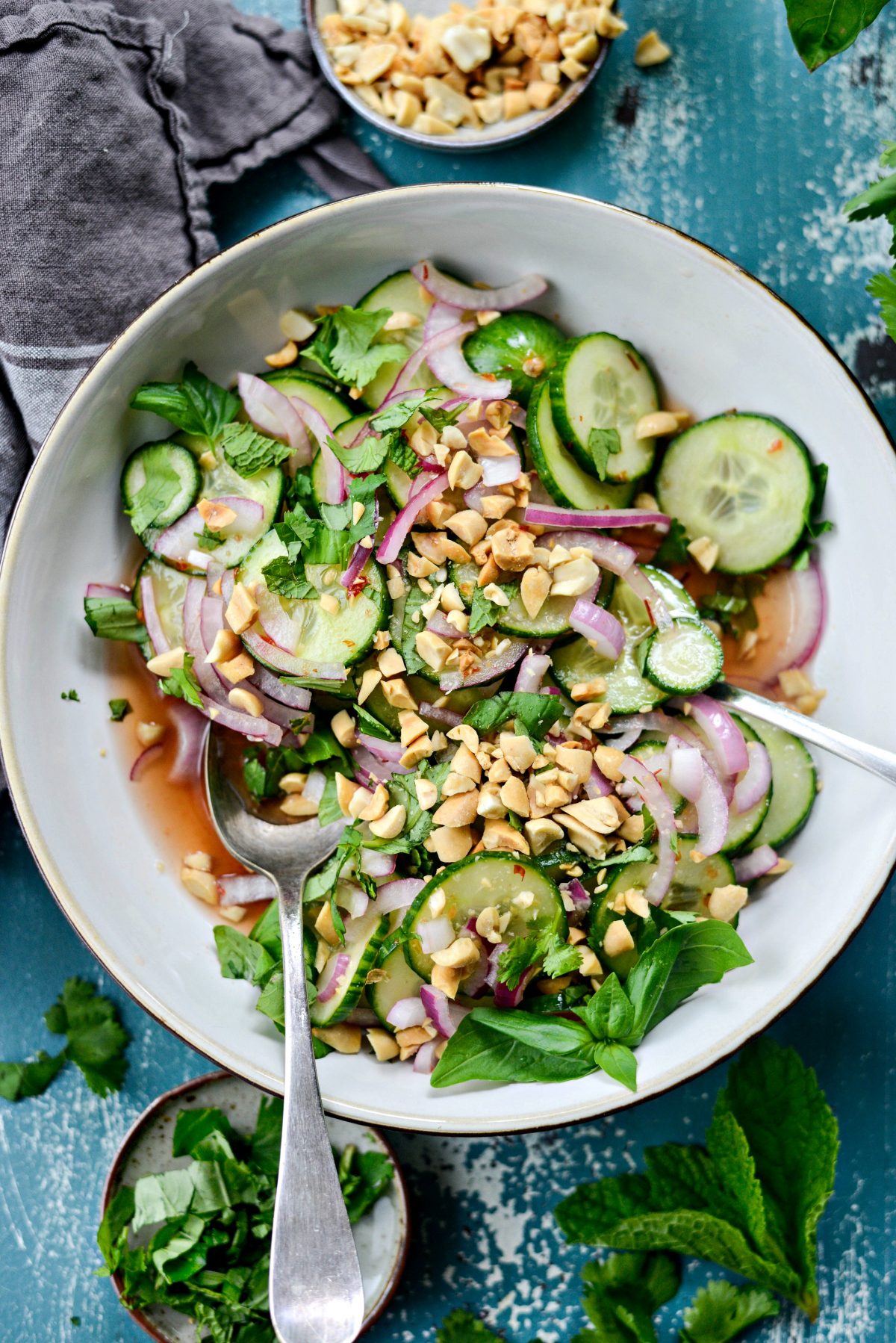 Thai Cucumber Salad Recipe with spoons for serving