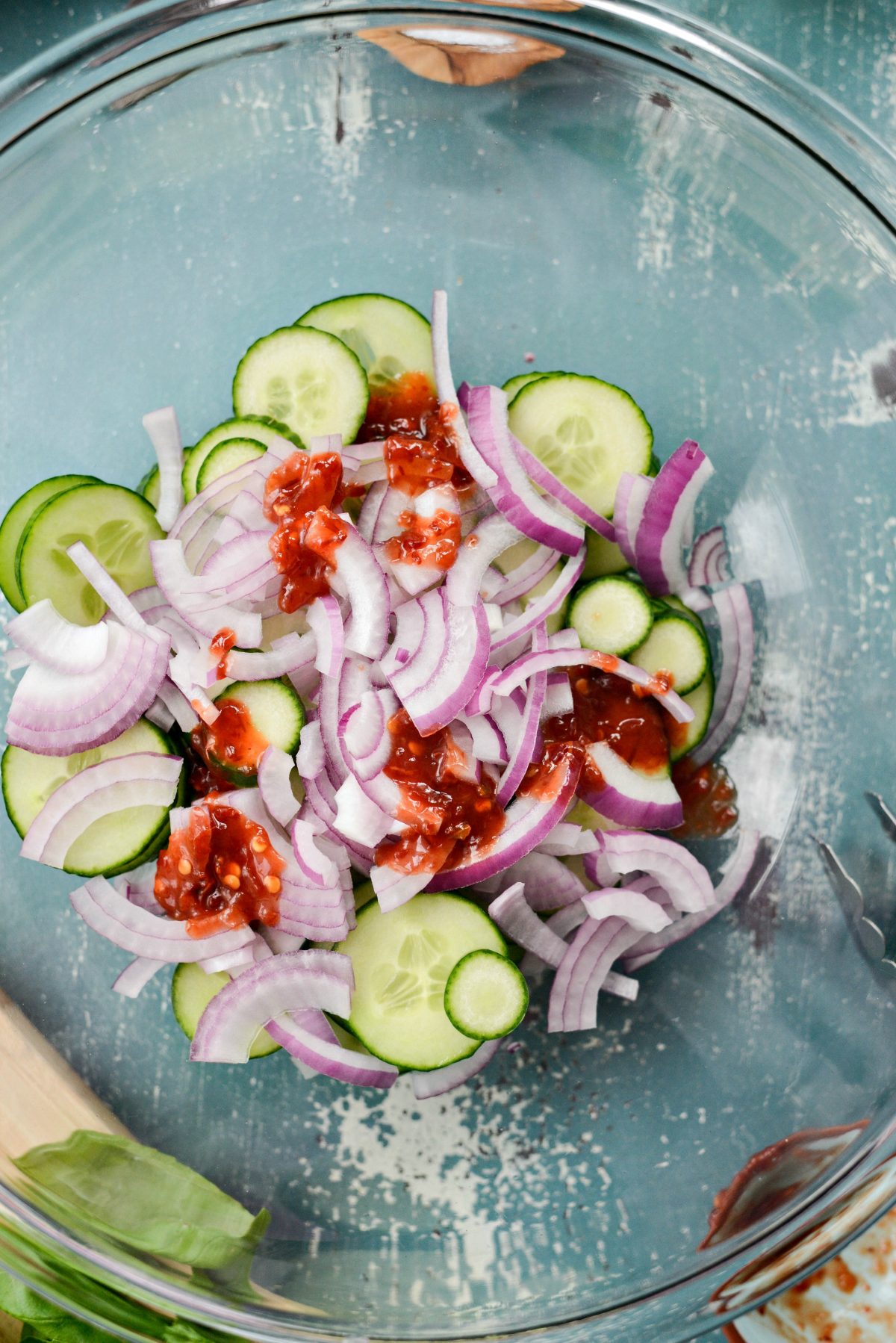 add veggies and sambal to bowl