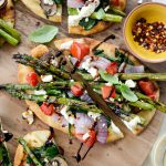 Vegetable and Goat Cheese Flatbread l SimplyScratch.com #grilling #grillingrecipe #vegetable #flatbread #asparagus #goatcheese #easyrecipe