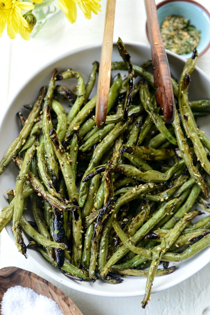 Grilled Green Beans in white bowl