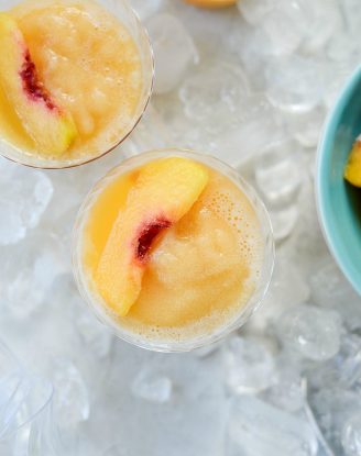 Peach Frosé l SimplyScratch.com #peach #rosé #frosé #summer #adultbeverage #drink #wine #slushie