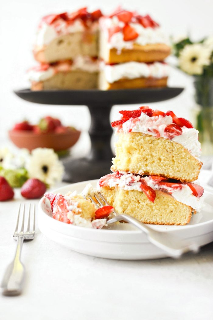 forkful of Strawberry Shortcake Cake