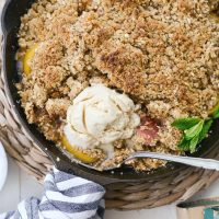 Skillet Peach Rhubarb Crisp l SimplyScratch.com #skillet #peach #rhubarb #crisp #dessert #summer #easy #recipe