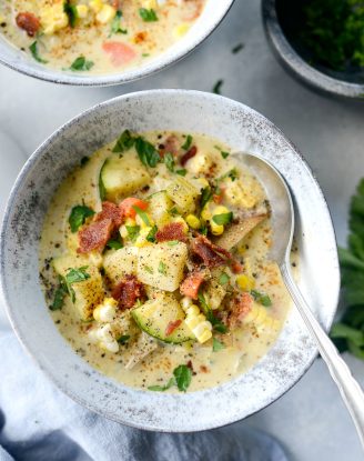 Summer Corn and Zucchini Chowder l SimplyScratch.com #summer #corn #zucchini #potato #chowder #soup #sweetcorn