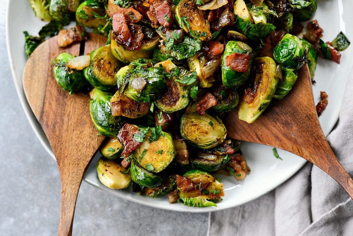 Caramelized Balsamic Glazed Brussels Sprouts l SimplyScratch.com brussels sprouts bacon sidedish holiday easy recipe balsamic thanksgiving 22