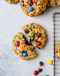 Monster Cookies l SimplyScratch.com #monstercookies #cookies #oatmeal #candy #chocolate #halloween #baking #cookierecipe