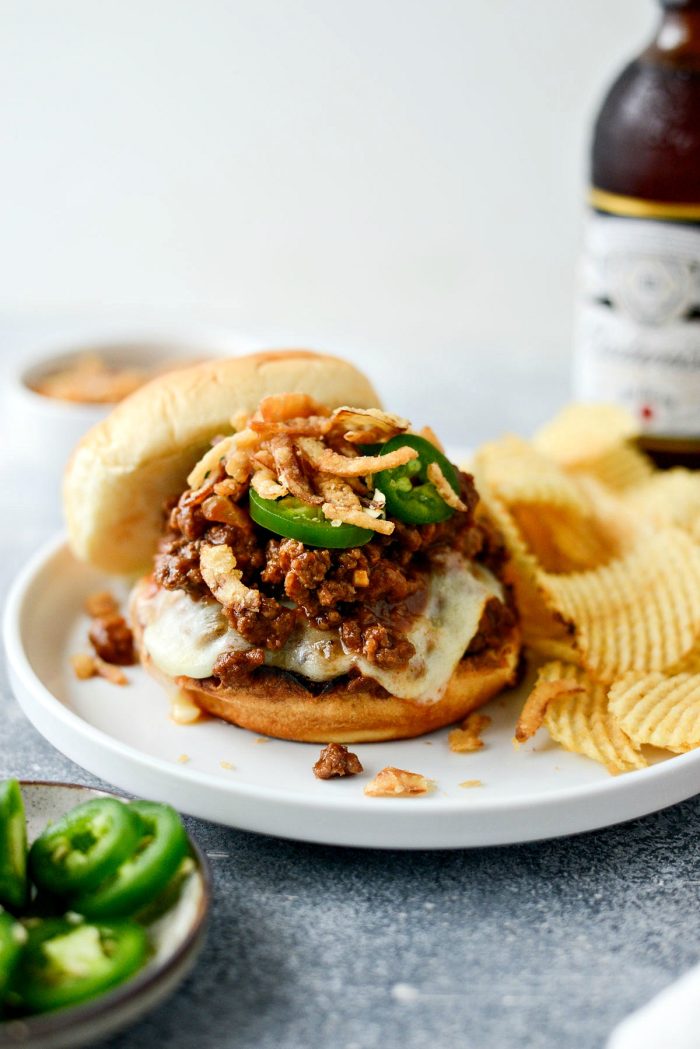 Spicy Jalapeño Sloppy Joes with toppings