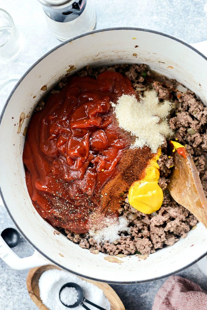 measure and add ingredients for sauce in the pot.