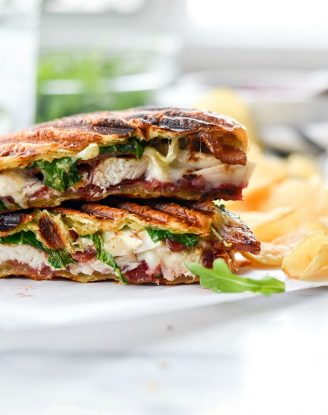 Turkey Cranberry Croissant Panini l SimplyScratch.com #leftover #turkey #recipe #sandwich #panini #cranberry #bacon #thanksgiving #thanksgivinglefoterrecipes