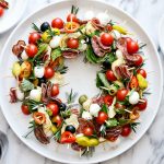 Holiday Antipasto Wreath l SimplyScratch.com #holiday #christmas #appetizer #antipasto #skewers #snack