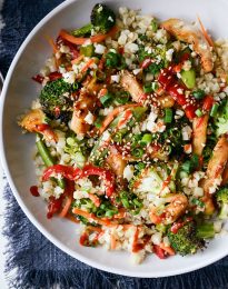 Sheet Pan Teriyaki Chicken and Cauliflower Rice l SimplyScratch.com #sheetpan #dinner #chicken #easyrecipe #teriyaki #cauliflowerrice #healthy