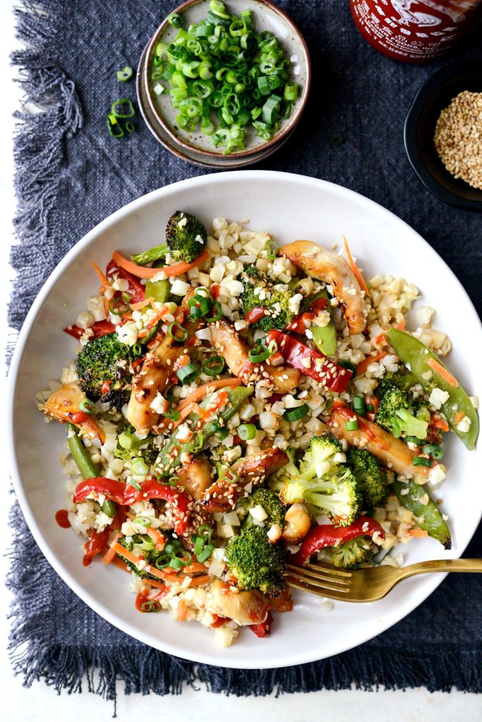 Sheet Pan Teriyaki Chicken and Cauliflower Rice l SimplyScratch.com #sheetpan #dinner #chicken #easyrecipe #teriyaki #cauliflowerrice #healthy