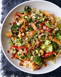 Sheet Pan Teriyaki Chicken and Cauliflower Rice l SimplyScratch.com #sheetpan #dinner #chicken #easyrecipe #teriyaki #cauliflowerrice #healthy