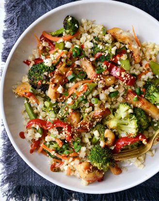 Sheet Pan Teriyaki Chicken and Cauliflower Rice l SimplyScratch.com #sheetpan #dinner #chicken #easyrecipe #teriyaki #cauliflowerrice #healthy