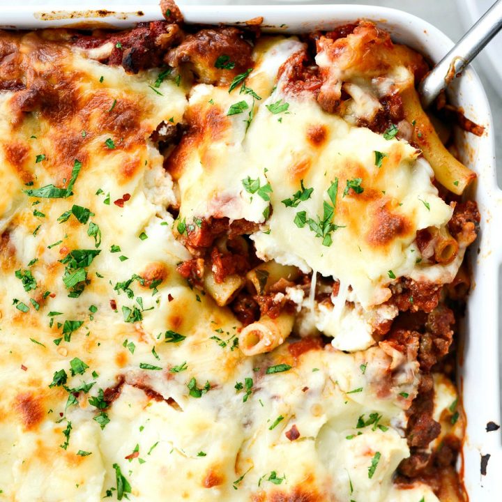 Spicy Italian Sausage Baked Ziti - Simply Scratch