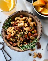 Sweet and Smoky Bar Nuts l SimplyScratch.com #nuts #nutmix #rosemary #sweet #smoky #snack #appetizer #beer #beernuts