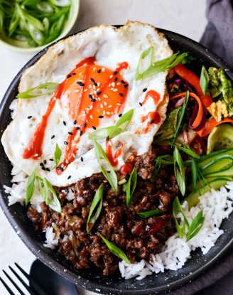 Korean BBQ Beef Bowls l SimplyScratch.com #beef #korean #bbq #bowl #egg #rice