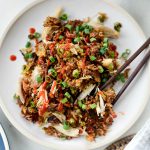 Sheet Pan Chicken Fried Rice l SimplyScratch.com #chicken #friedrice #sheetpan #sheetpandinners #leftovers #rice #easy