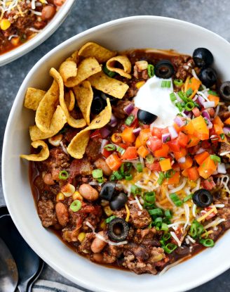 Slow Cooker Taco Chili l SimplyScratch.com #slowcooker #taco #chili #gameday #chilirecipe #tacochili #homemadechili