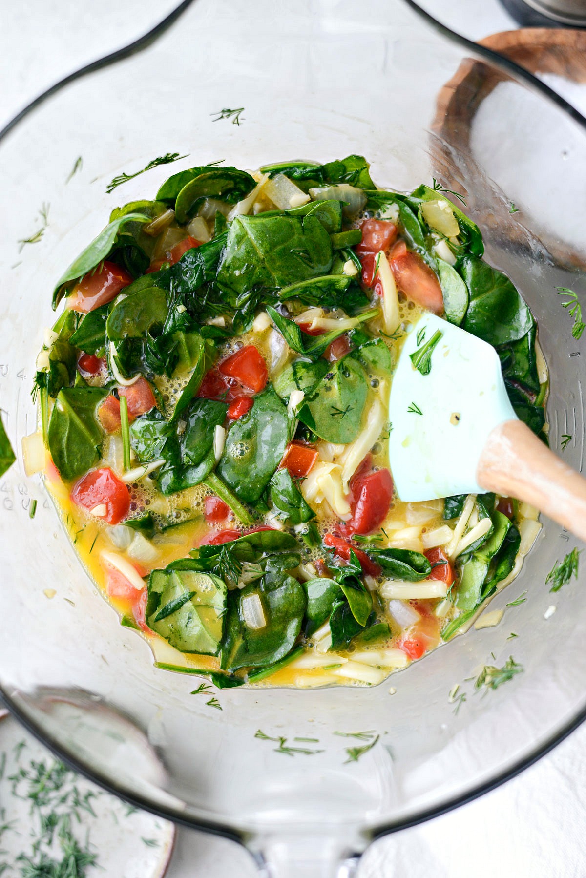 Tomato Spinach and Feta Crustless Quiche - Simply Scratch
