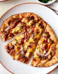 BBQ Chicken Naan Pizzas l SimplyScratch.com #sweetbbq #bbq #chicken #naan #pizza #easy #dinner #recipe