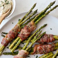 Bacon Wrapped Asparagus Bundles l SimplyScratch.com #bacon #asparagus #easter #sidedish #brunch #mustarddip #easy #recipe
