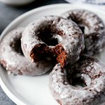 Glazed Chocolate Cake Doughnuts l SimplyScratch.com #glaze #chocolate #cake #doughnuts #baked #baking #easy #buttermilk