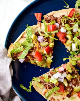 Cheeseburger Tortilla Pizza l SimplyScratch.com #cheeseburger #tortilla #pizza #quick #easy #beef