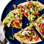 Cheeseburger Tortilla Pizza l SimplyScratch.com #cheeseburger #tortilla #pizza #quick #easy #beef