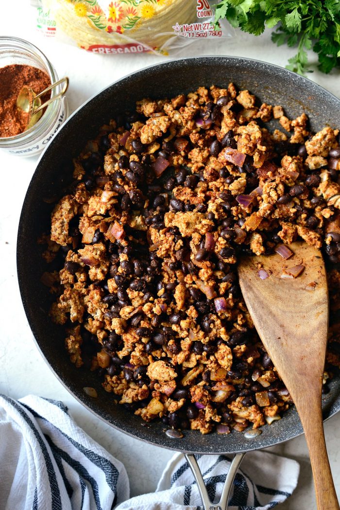 chipotle chicken taco filling in skillet