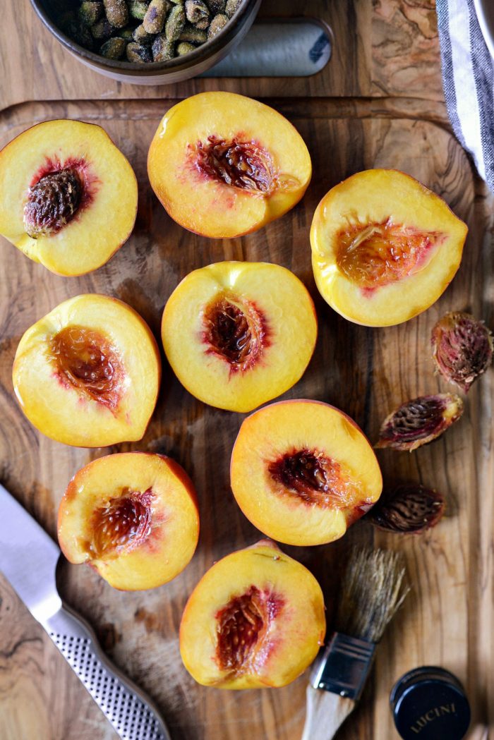 peach halves brushed with olive oil.