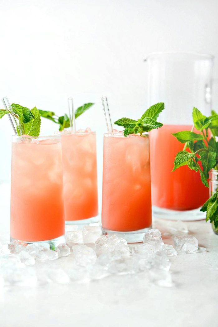 watermelon lemonade served in glasses wit mint