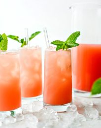 Fresh mint in glass of watermelon lemonade.