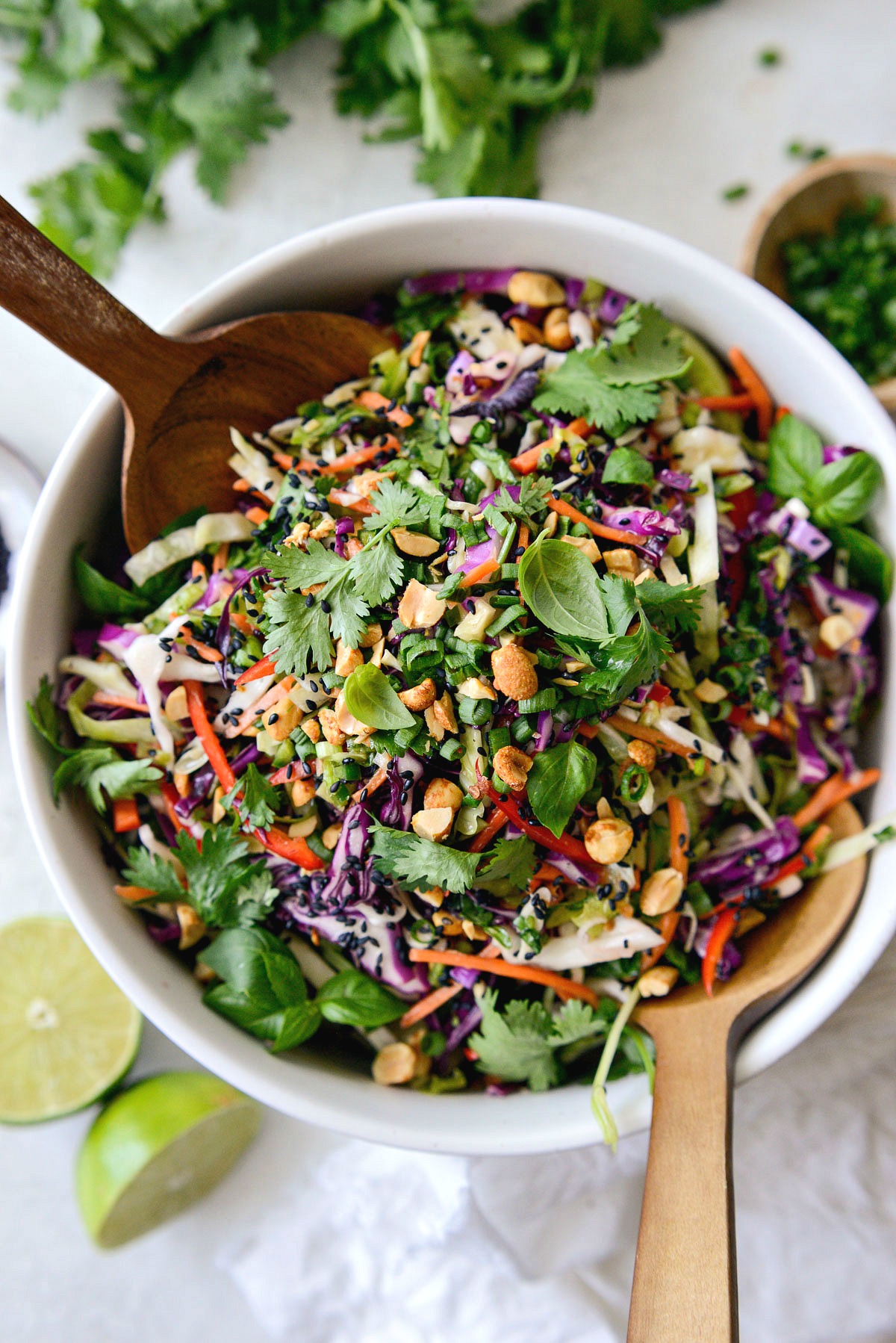 Asian Cabbage Slaw with Basil Ginger Dressing - Simply Scratch