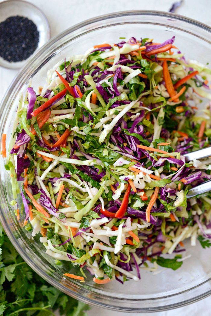 Asian Cabbage Slaw with Basil Ginger Dressing - Simply Scratch