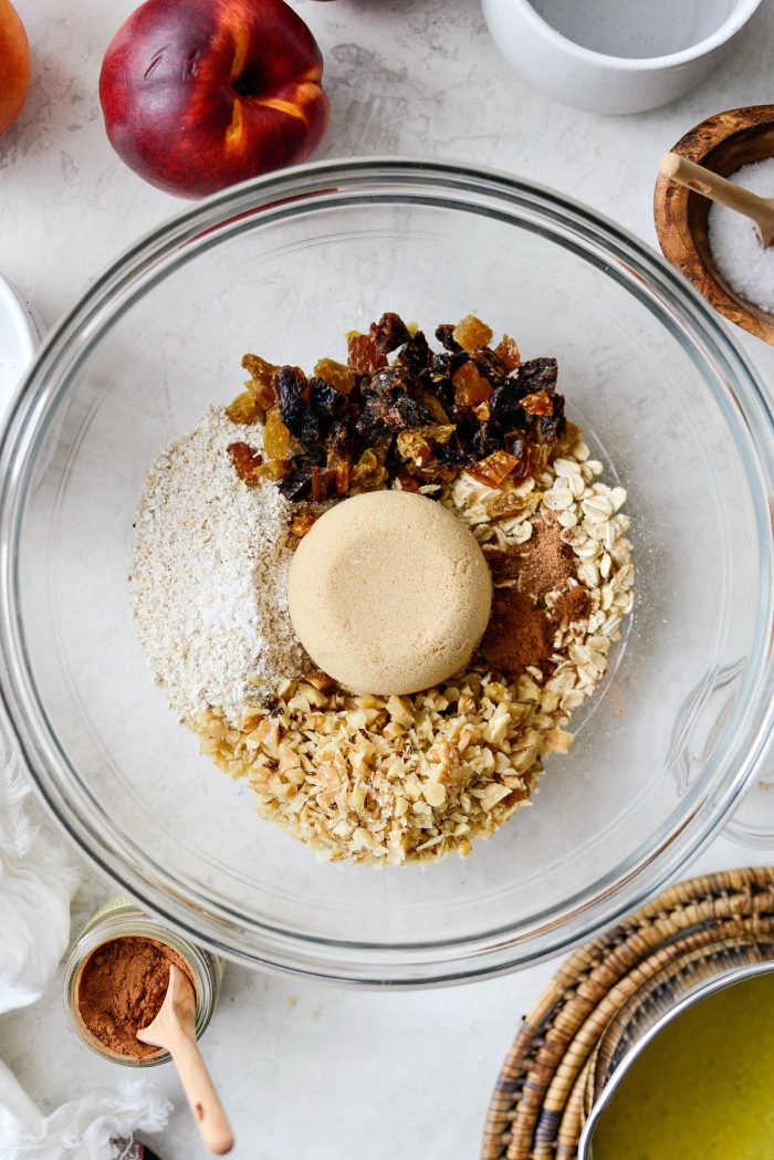 crumble mixture in glass bowl