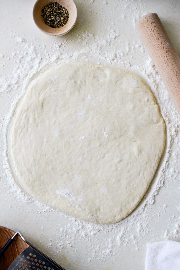 pizza dough rolled out