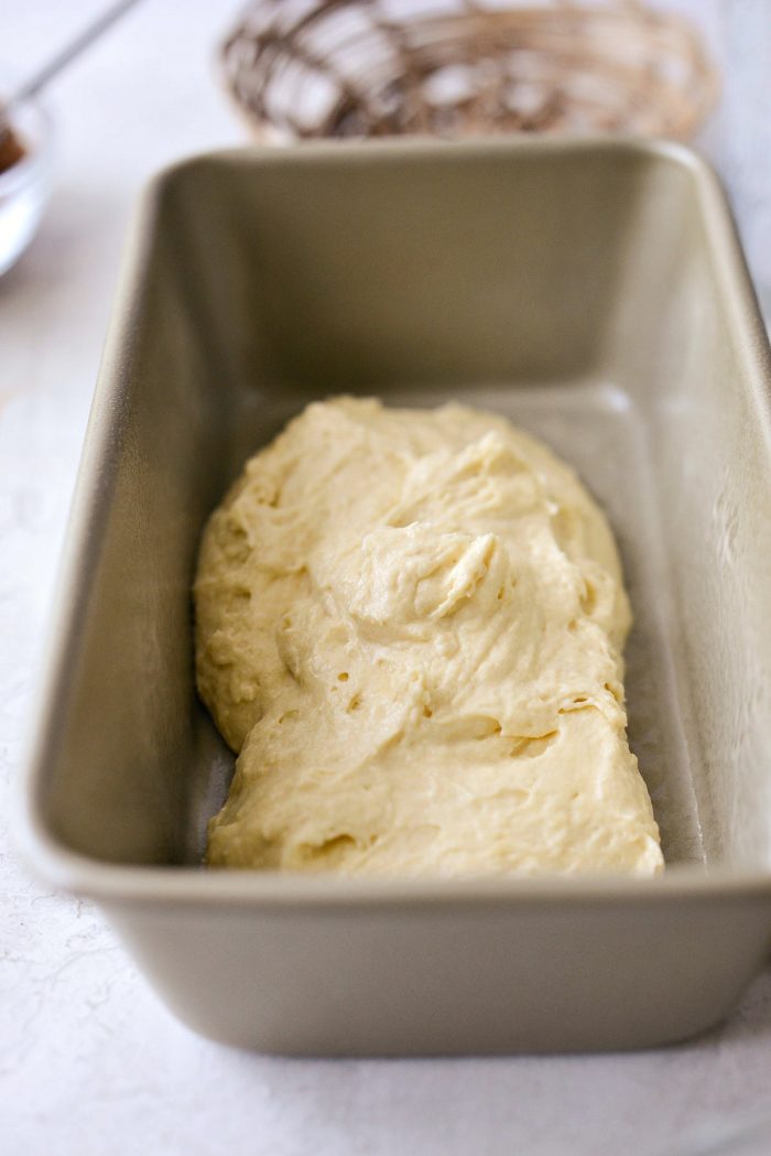 add half the batter to a loaf pan.