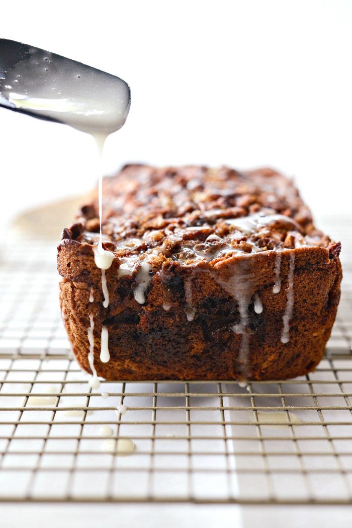 yogurt glaze drizzled over bread